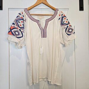 Luna Moon Anthropologie Boho Peasant Top Flower Embroidery size Medium
